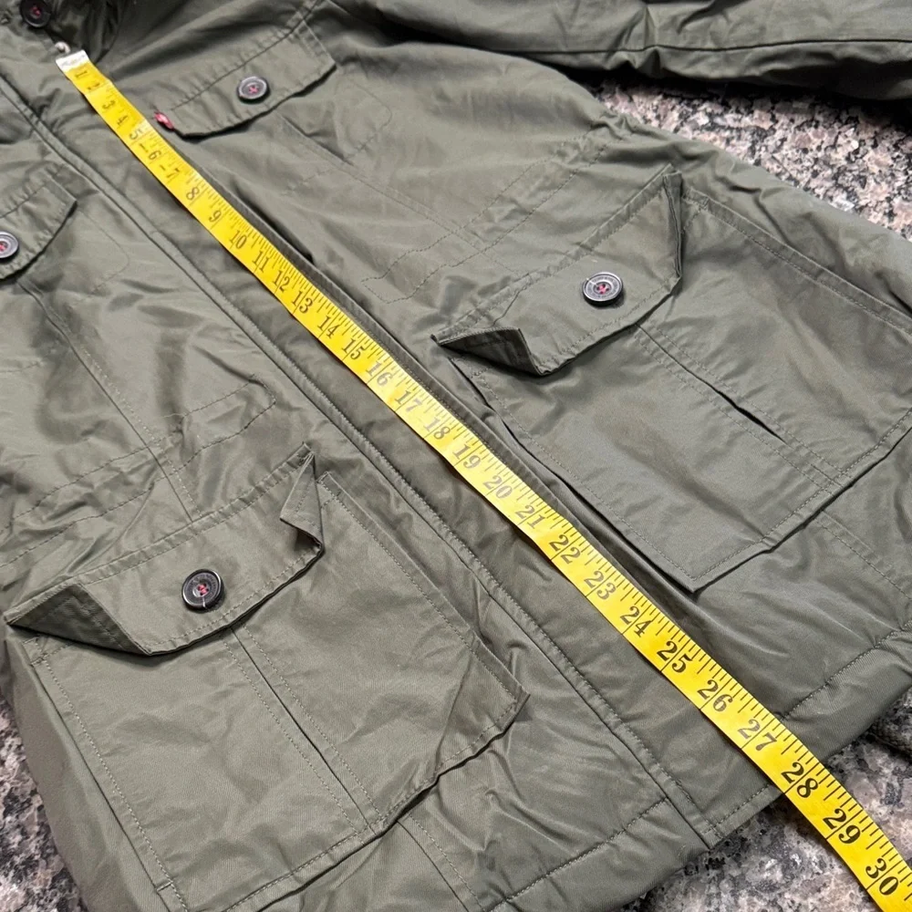 Levi's Women's Olive Utility Jacket with Faux Fur Trim EUC S - Picture 7 of 11